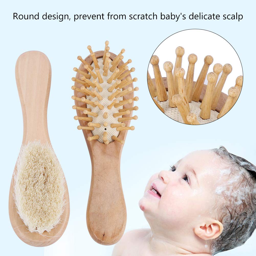 Brosse Bébé En Poils De Chèvre Et Bois - Douce Pour Cuir Chevelu Et Cradle Cap, Cadeau Naissance