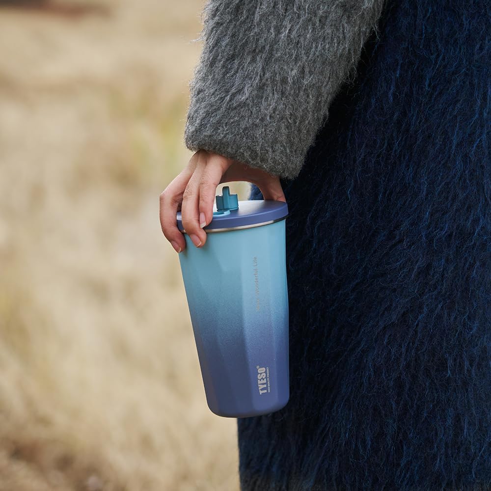 TYESO 20oz Tumbler with Retractable Straw, Stainless Steel Tumbler with straw inside Stainless steel wide-mouth vacuum insulation bottler home office outdoor multi-color (GRADIENT SAKURA, 20 oz) - Image 4