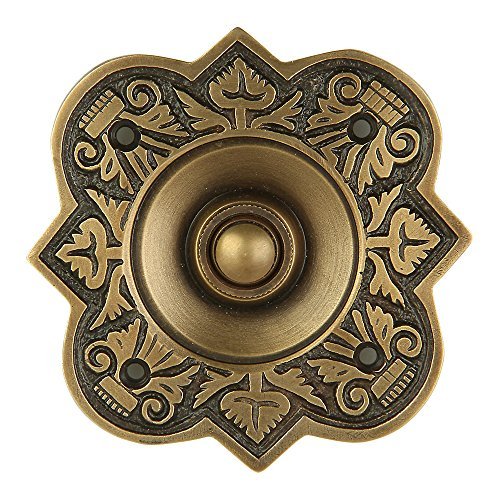 Wired Brass Doorbell Chime Push Button in Antique Brass Finish Vintage Decorative Door Bell with Easy Installation, 3 3/4" X 3 3/4"