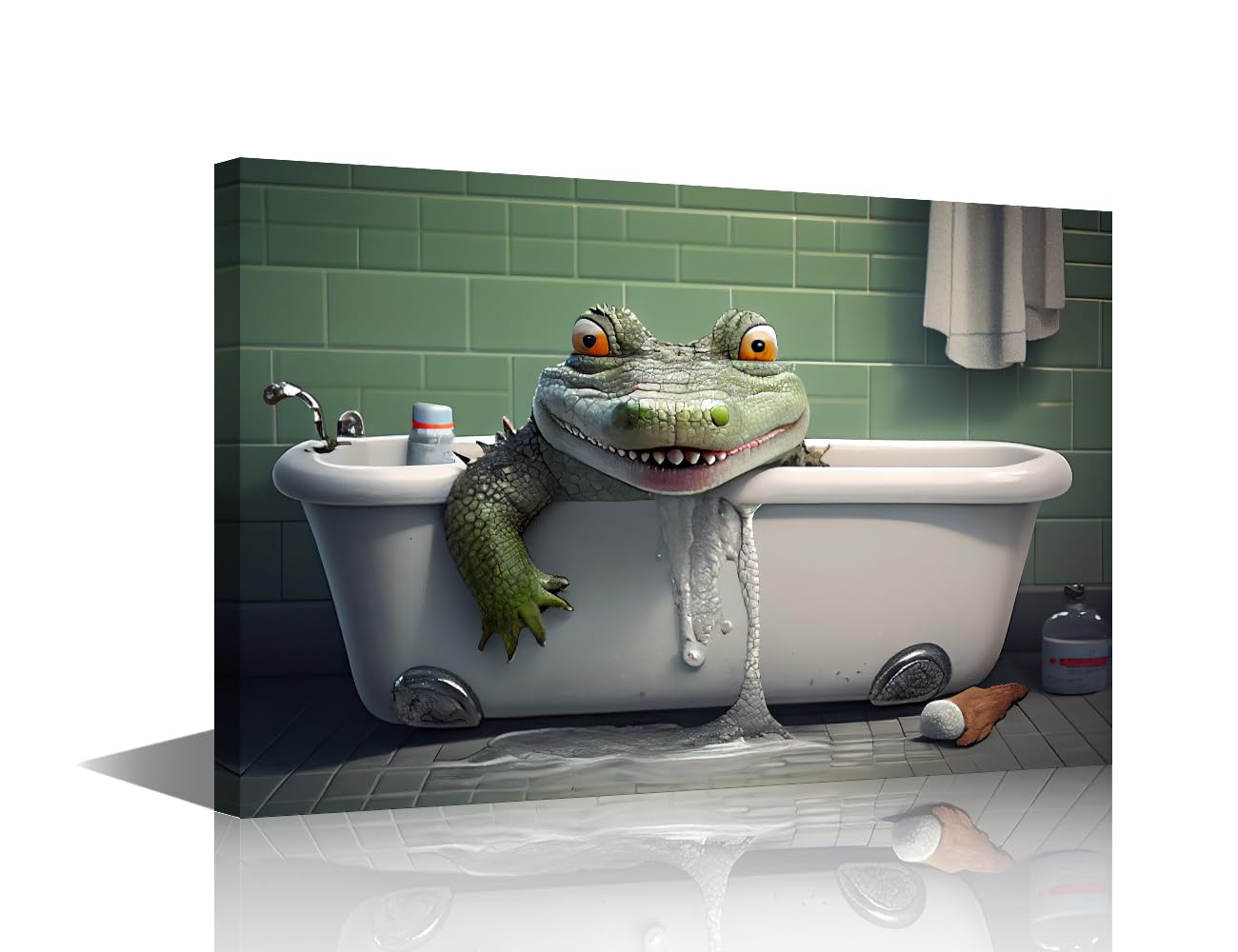 Funny Bathroom Wall Art Prints Kids Bathroom Decor Wall Artwork Crocodile Pictures Walls Decor Modern Cute Crocodile Animal Bathrooms Walls Posters Cute Canvas Bathrooms Art Prints for Kids 18x12 in