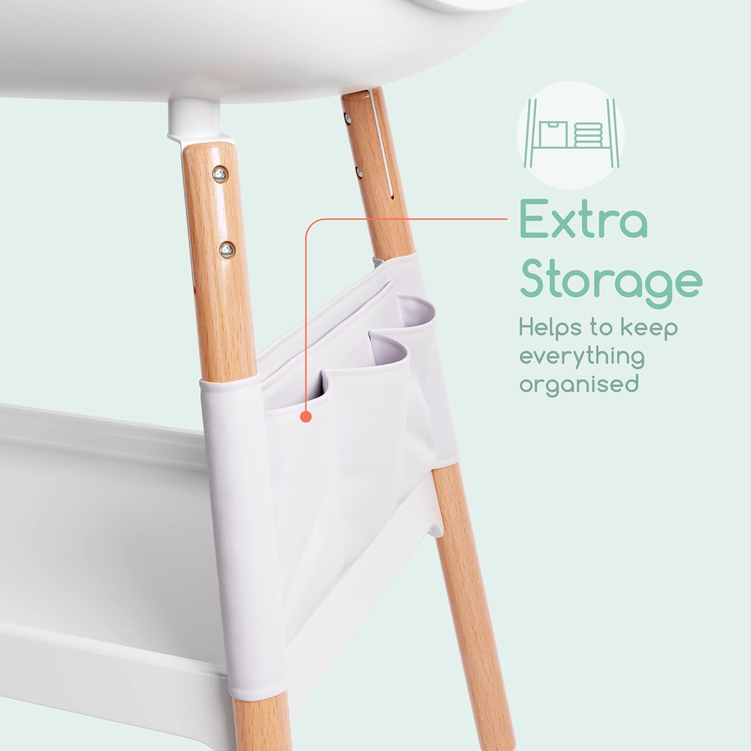 White and Beech Wood Diaper Changing Table with Storage
