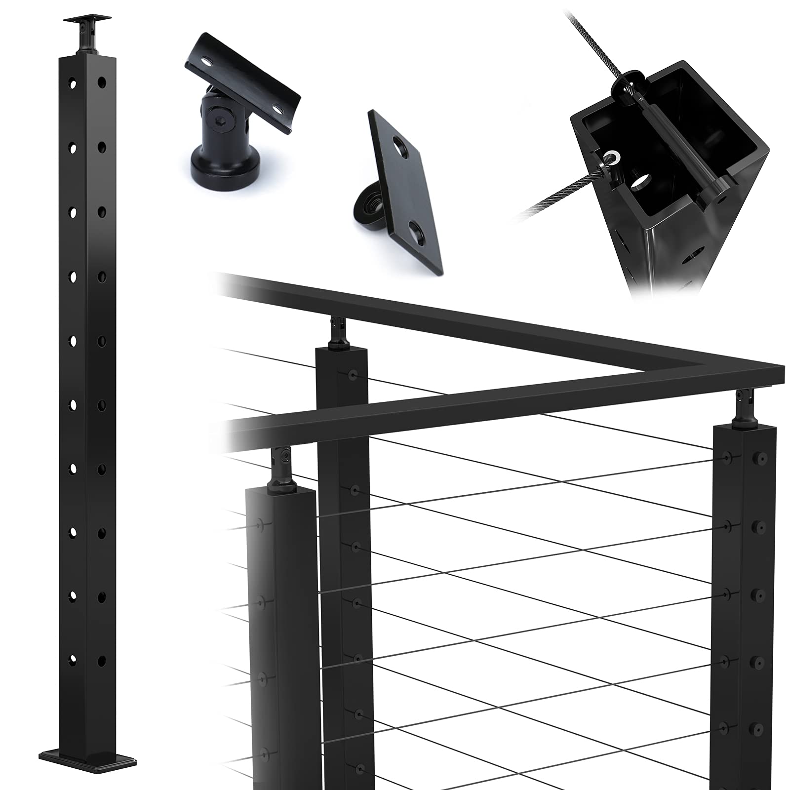 Buy Muzata Cable Railing Post Black Square TCorner Three Side Pre