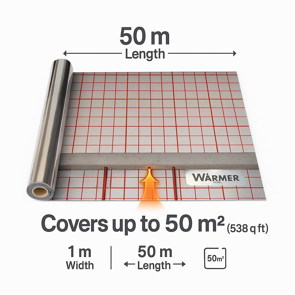 Rollo de lámina aislante reflectante de aluminio para calefacción por suelo radiante, 1 m x 50 m