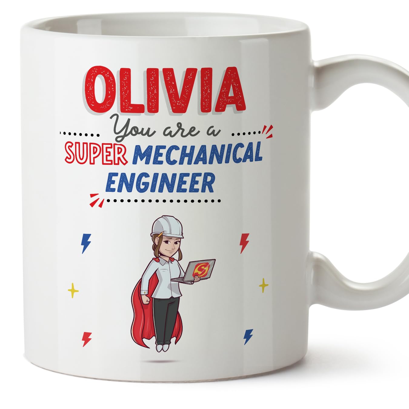MUGFFINS Personalised Mug for Mechanical Engineer Woman - in English - You are Super! - Funny Custom Gift for Colleagues - Ceramic 11oz Mug