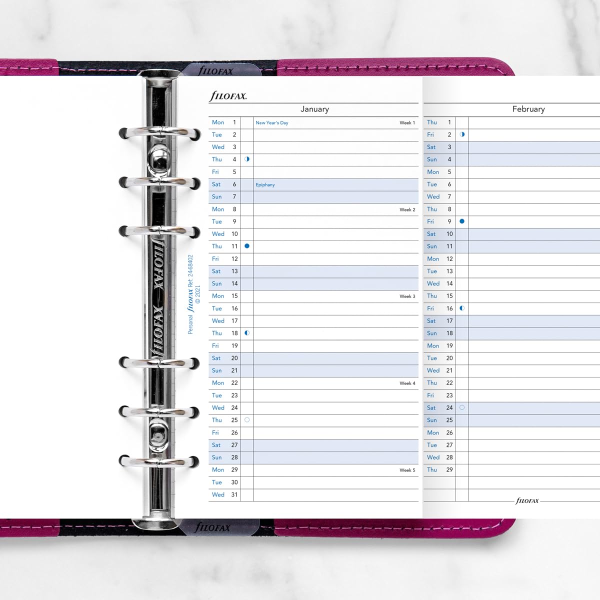 Planner annuale verticale 2024 per agenda ad anelli Filofax Personal