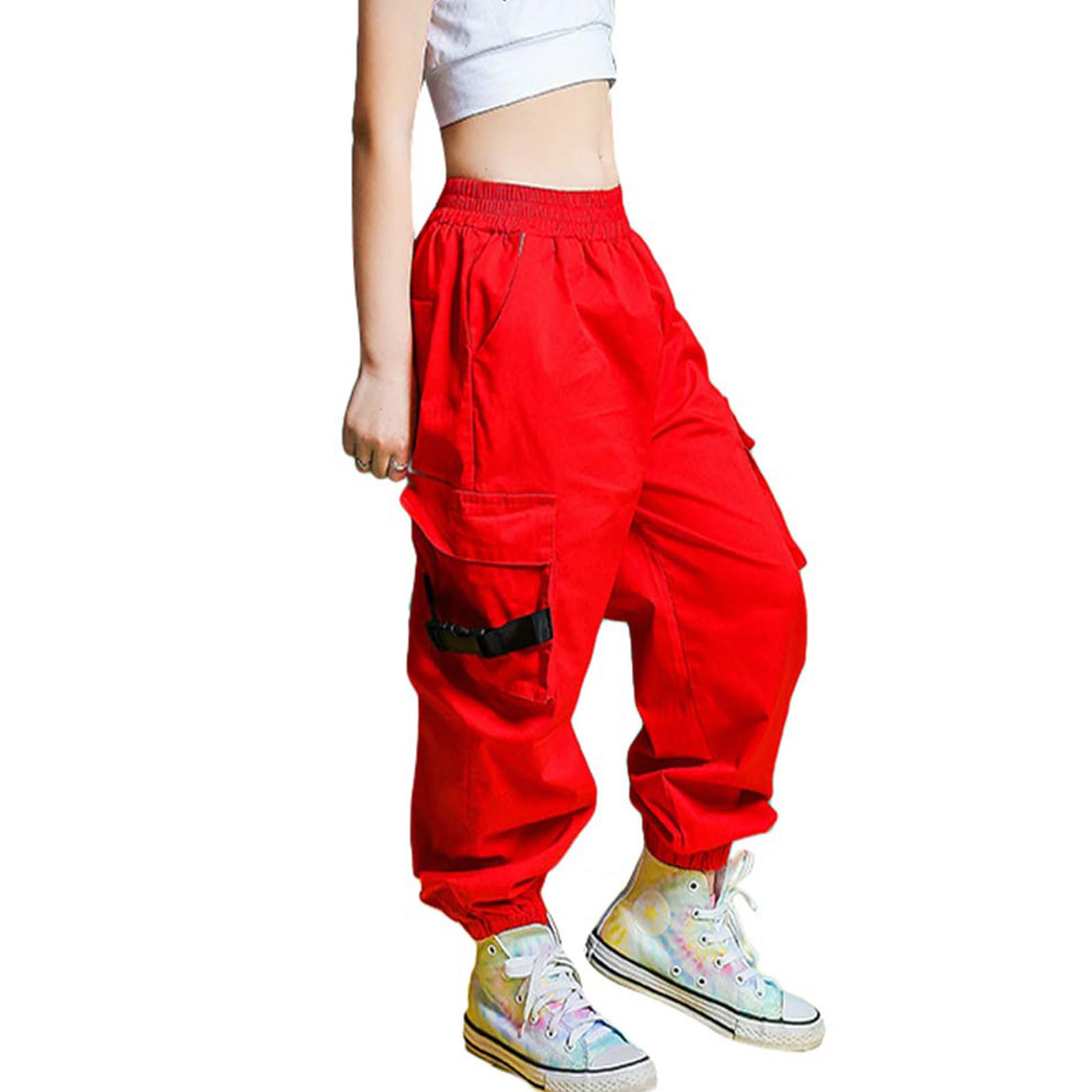 Rolanko Pantalon Cargo Enfant Fille Pantalon de Jogging pour Filles Hip Hop Street Dancewear Costume 4-15 Ans