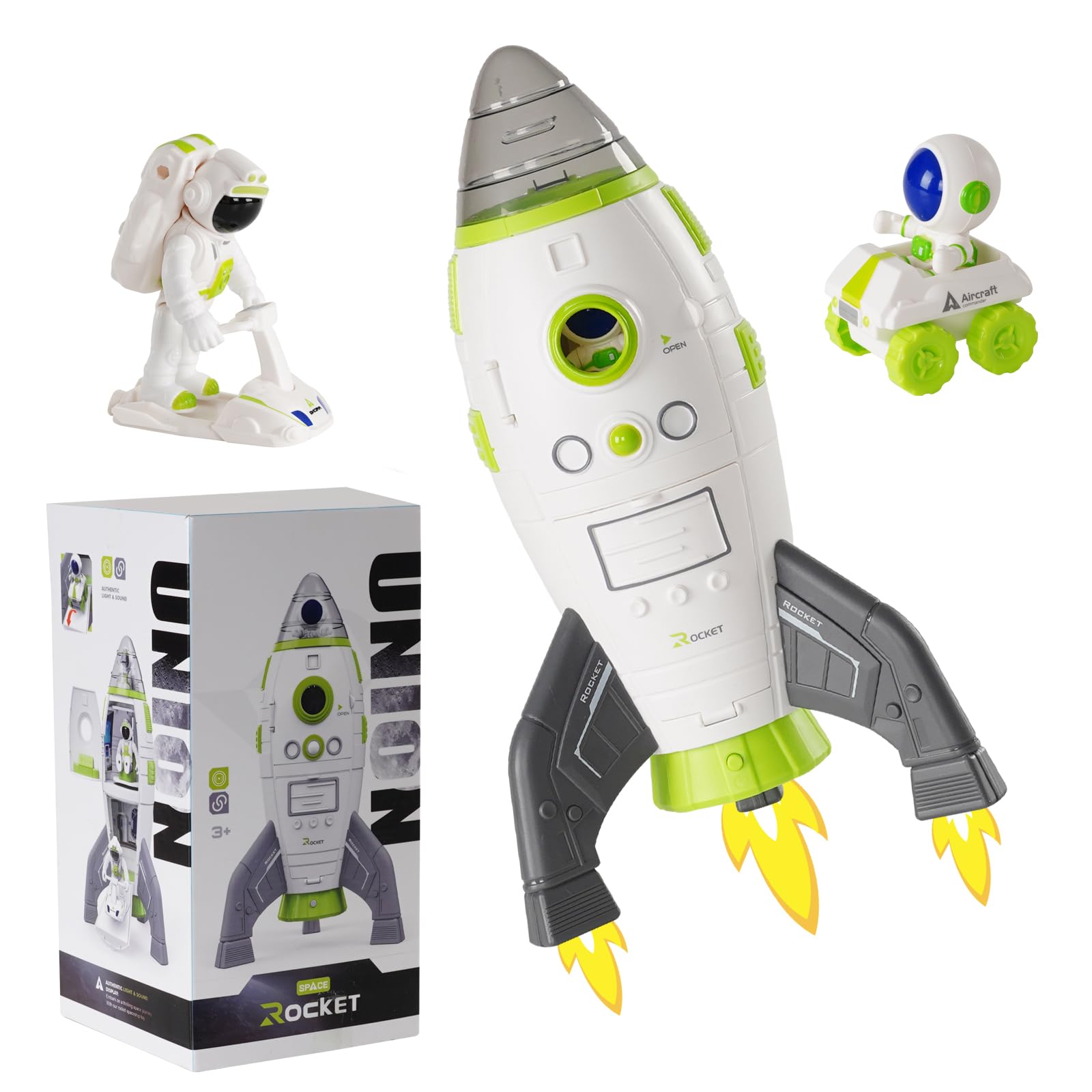 NUKied Space Rocket Set for Kids, Shuttle Toys with Lights & Sound, Educational STEM Space Learning Toy, Astronaut Toys for Boys Girls