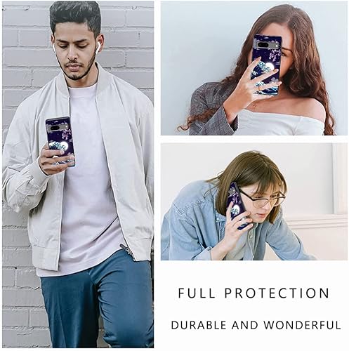 Miniatura 6 de Funda compatible con Google Pixel 7, funda japonesa con patrón de luna de cerezo y flor para niños y niñas, funda de TPU suave a prueba de golpes,