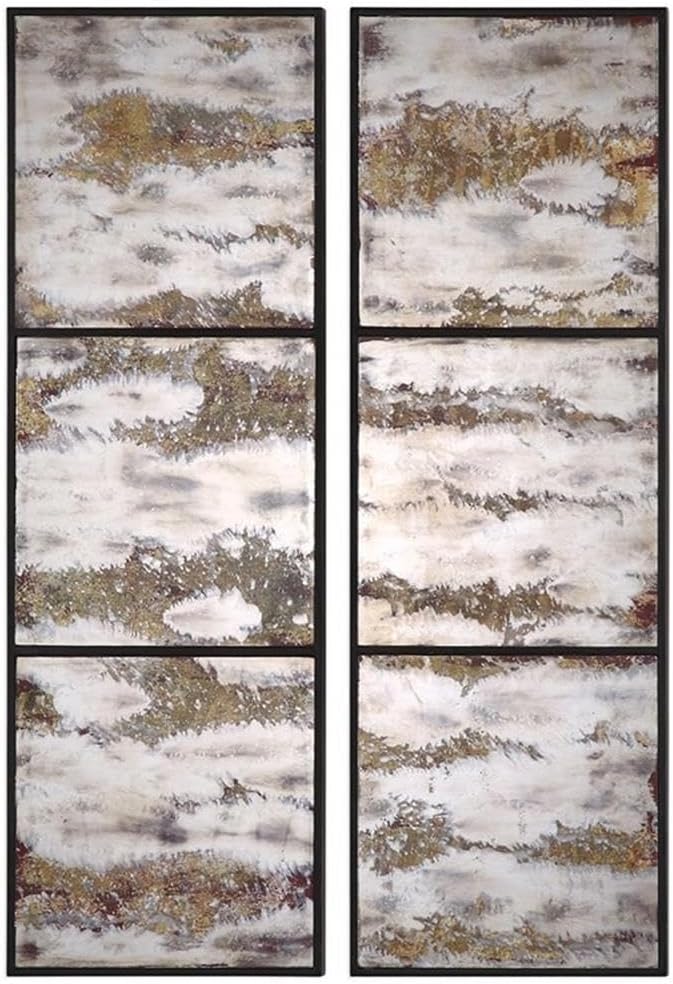 BOWERY HILL Modern Decorative Mirror Set, 42" H x 14" W, Mirror and MDF Material, Gray and Brown Finish, 2-Piece Accent Wall Mirrors for Living Room, Bedroom, or Hallway Decor