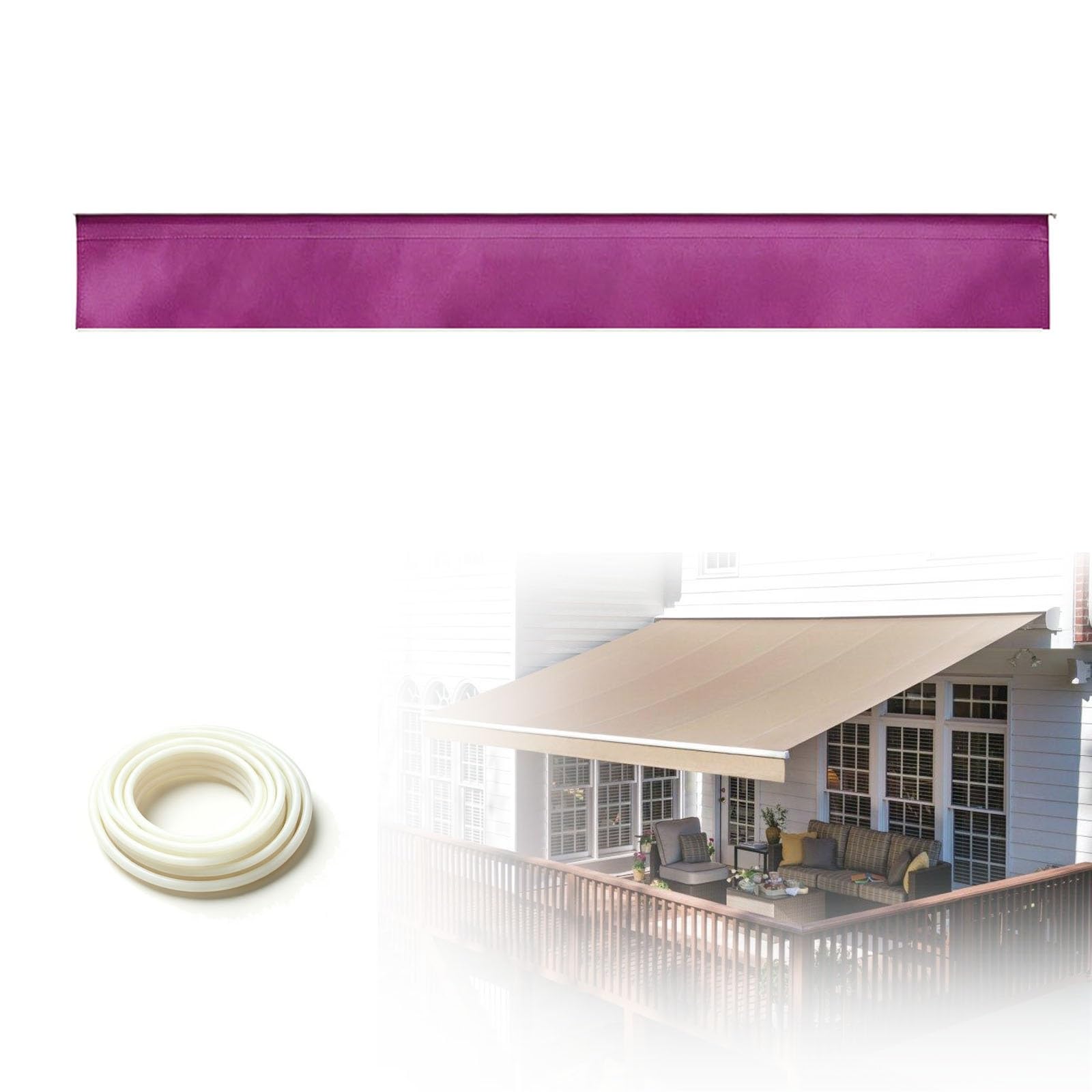 Straight Edge Awning Valance Replacement, H30cm Awning Border Fabric, Waterproof UV Resistant Polyester Valance for Patio Balcony Terrace Garden RV, Easy Installation(Magenta,B310cmxH30cm)
