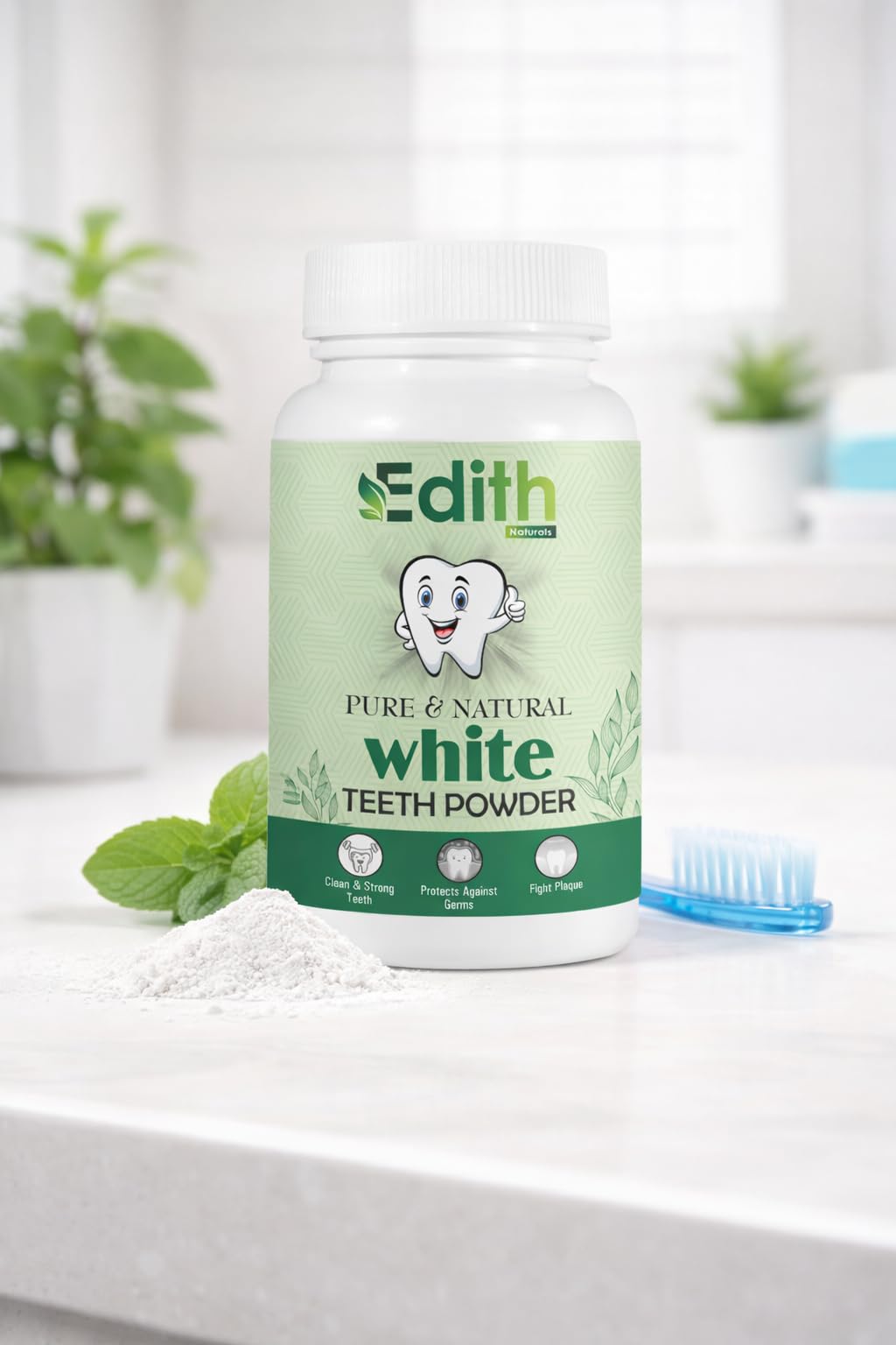 Edith Naturals Pure & Natural White Teeth Powder, Cleans & Strengthens Teeth, Protects Against Germs, Fights Plaque-image-1