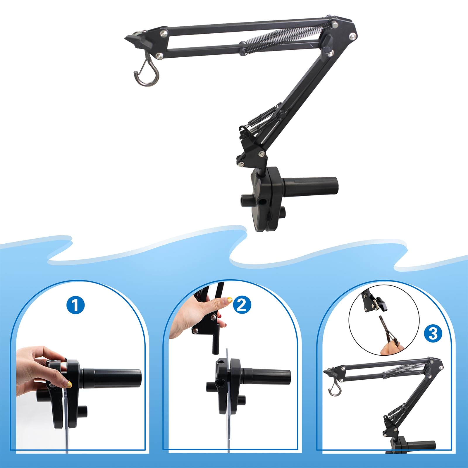 Supporto per lampada rettile, con clip di tipo nero, in metallo, con braccio girevole a 360°, regolabile più volte, per rettili, tartarughe, ragno, geco, lucertole