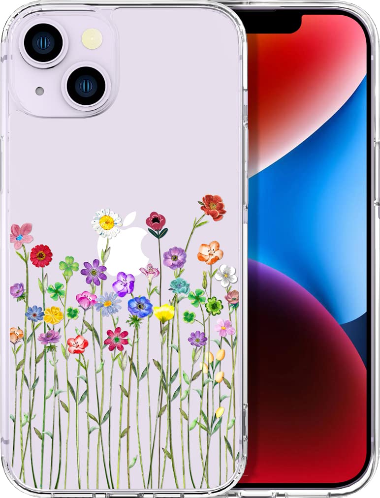 Funda para iPhone 14 Plus, ramo transparente y elegante | Lindas fundas transparentes para teléfono para mujeres con diseño, niñas con parachoques protector resistente