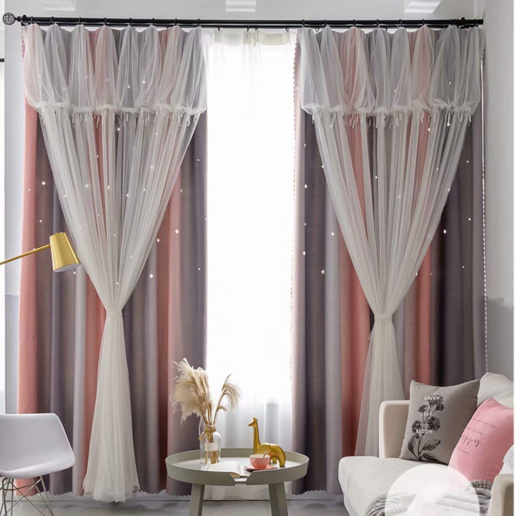 Amazon｜姫系 遮光カーテン 遮光率90％以上 二重 レース カーテン