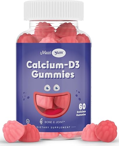 Calcio + Gomitas D3 – Suplemento masticable para apoyo óseo – Gomitas Kosher para mujeres, hombres y niños – Fuente de coral con vitamina D – Calcio
