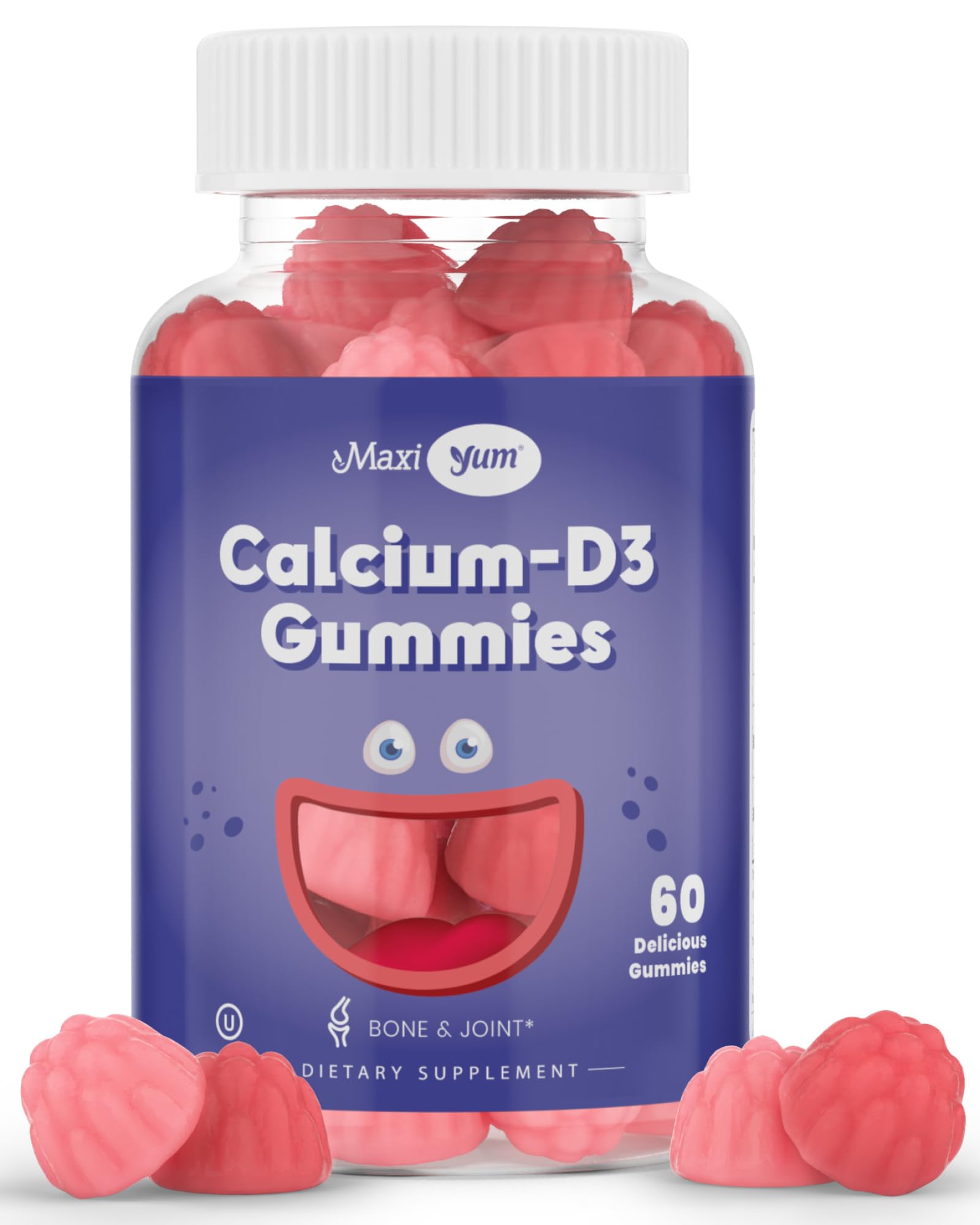 Maxi Health Calcium Gummies – Kosher and Citrate-Free Coral Kids Calcium with Vitamin D – Natural Cherry Flavor Vitamin Bone Supplement – 60 Count