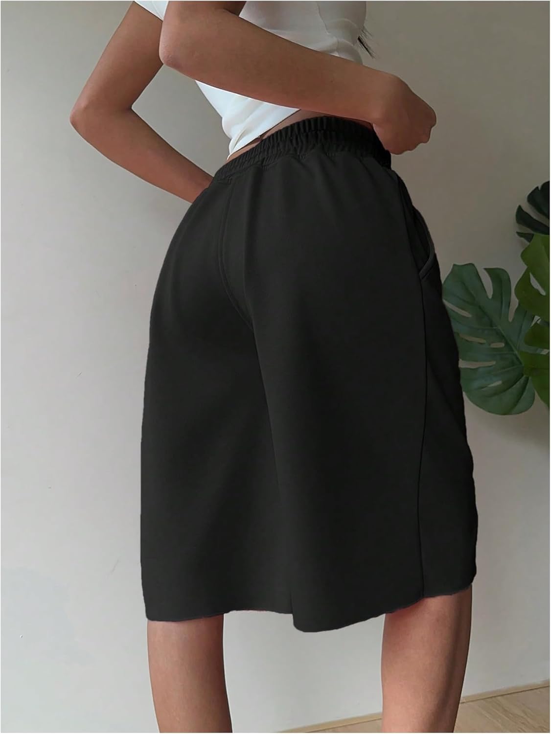 SHENHE Women's Wide Leg Sweat Shorts Drawstring Casual Lounge Sports Knee Length Bermuda Shorts - Image 4