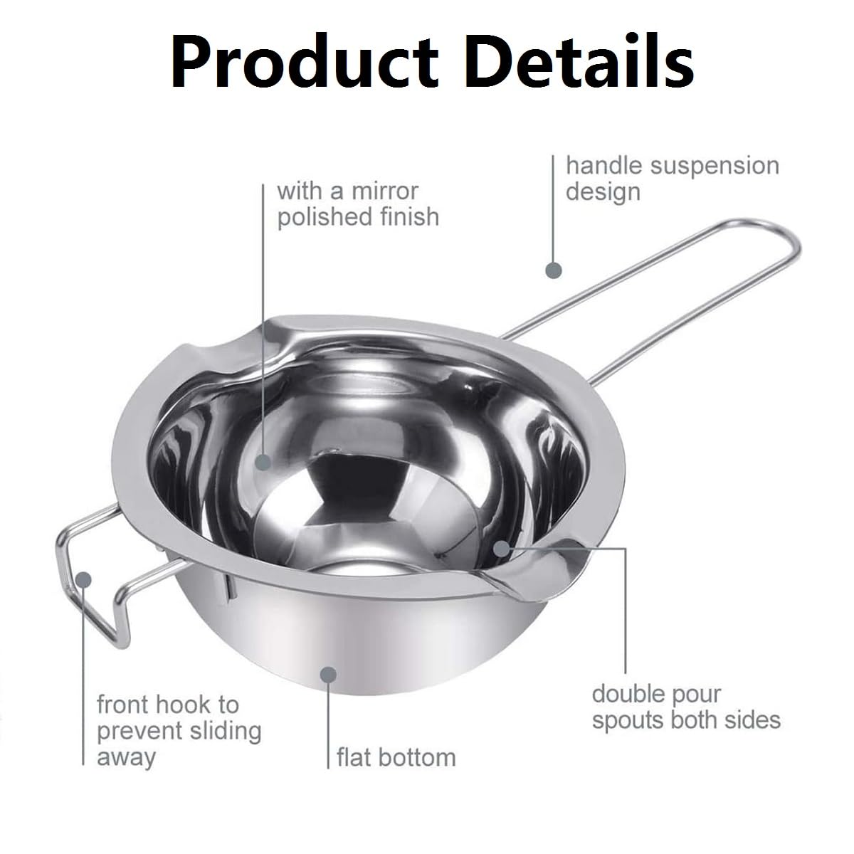 Set 2 Bains-marie Inox 400ml - Pour Chocolat Et Beurre - Poignée Anti-chaleur - Cuisine Précise
