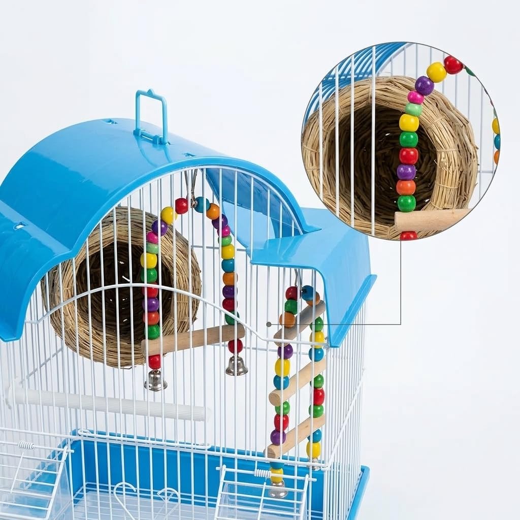 Jaula para Aves pequeñas y Medianas Metal con diseño Niveles, Jaula para periquitos - para Canarios, Azul, Azul