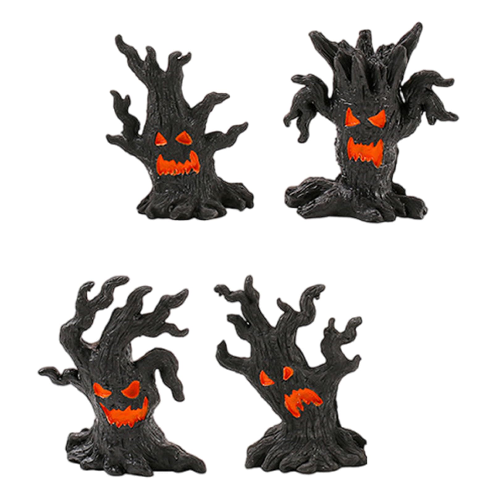 Hattba Set of 4 Halloween Tree Stump Ghostly Miniature Figurine Resins Ornaments for Indoor and Outdoor Festival Decoration