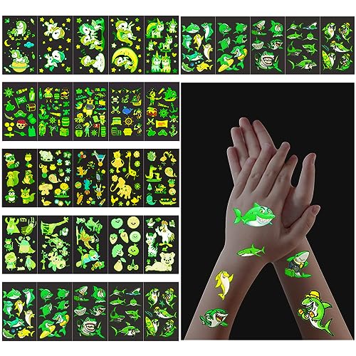 Vinmooog Tatuaggi per Bambini, 30 Fogli Temporanei con Temi di Unicorno, Animali, Pirata e Squalo, Impermeabili, Multicolore, Adatti per Bambini