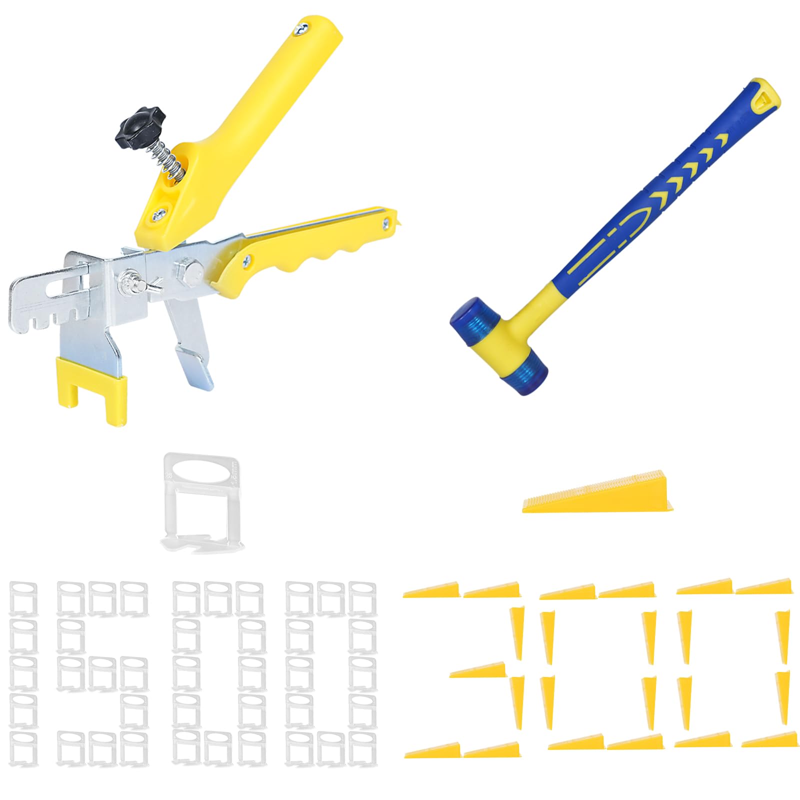 Kit de sistema de nivelación de azulejos de 1/16 pulgadas, 1500 clips espaciadores de azulejos y 300 cuñas reutilizables con 1 alicates de azulejos para instalación de piedra y azulejos (300+1500,
