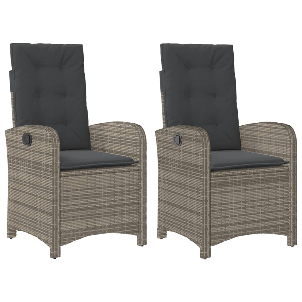 Poltrone reclinabile giardino e cuscini 2 pz rattan sintetico grigio sedie giardino esterno antiscivolo facile da montare mobili resistenti grigio