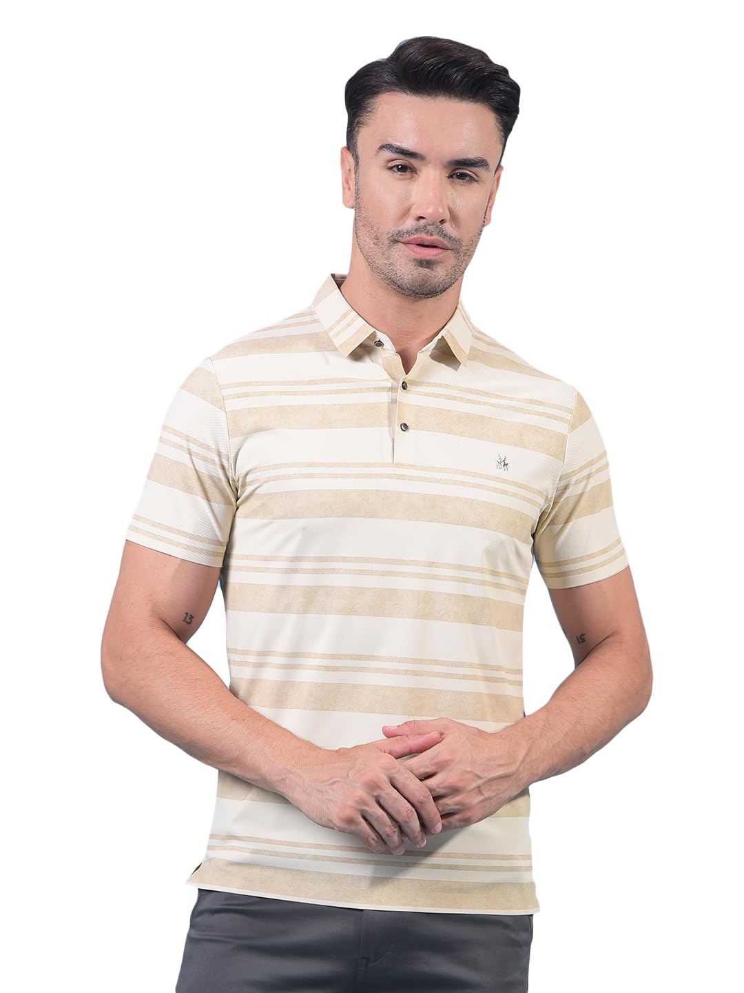 crimsoune club Men's Beige Horizontal Stripes Polo Neck T-Shirt-picture-18