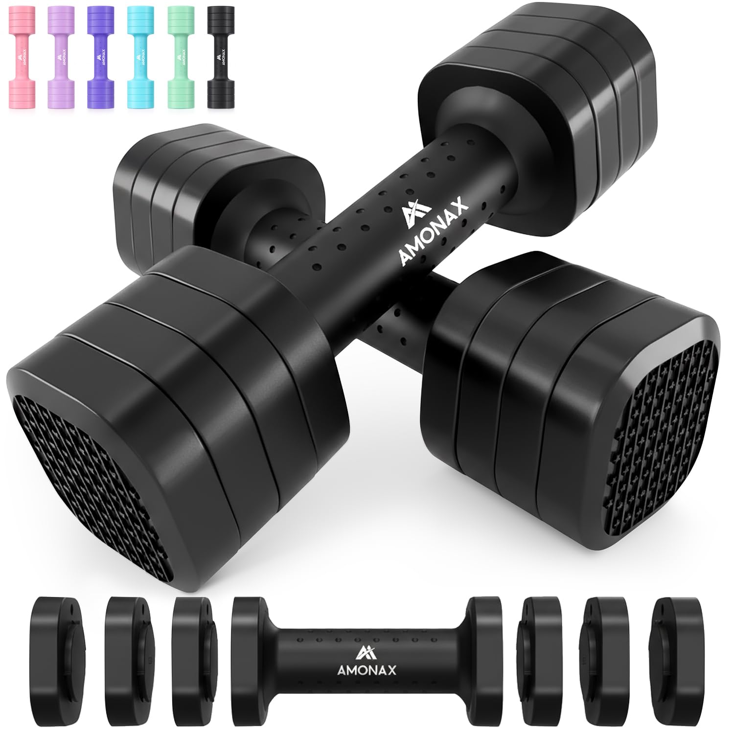 Amonax Haltères Réglables 4 En 1, Kit De Poids 1kg à 2.5kg, Alteres Musculation Femme Et Homme, Dumbbell Set Compact Pour Entraînement De Force, Fitness Et Poids Musculation à La Maison