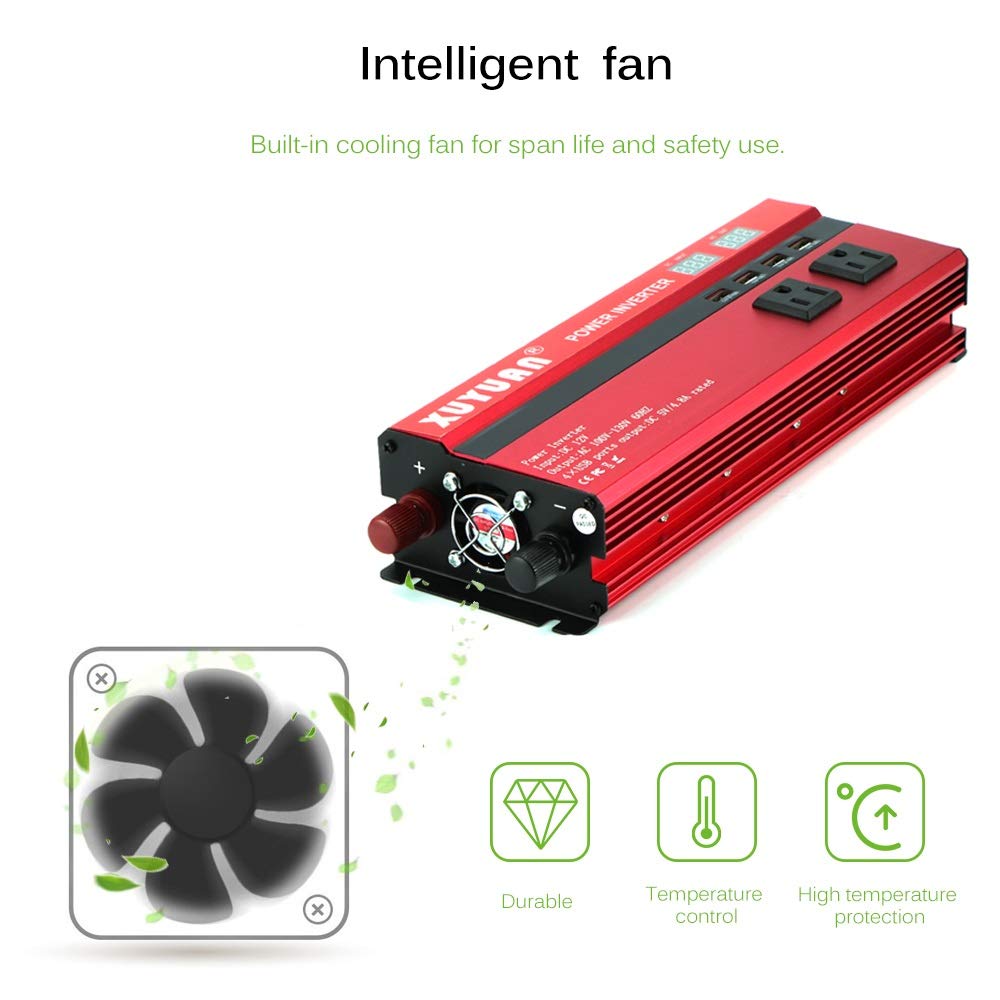 Inversor,Inversor de Coche 2000W de energía de Coche Inversor DC12 / 24V for AC110 / 220V Onda sinusoidal Converter Interfaces 4 USB(DC24V to AC220V)