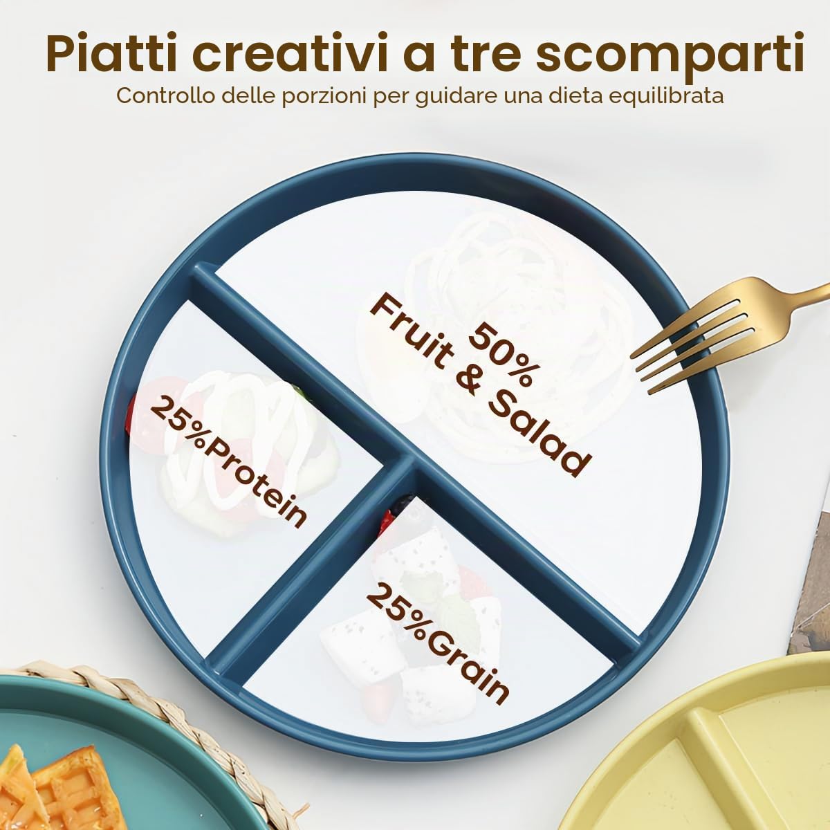 8 set di piatti con 3 scomparti Piatti da portata adatti all'uso domestico, adatti al microonde e lavabili in lavastoviglie