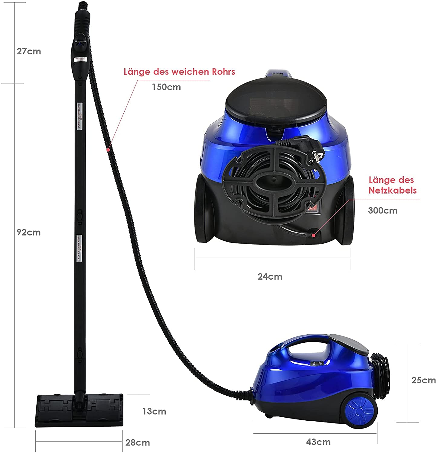 RELAX4LIFE Vaporeta Limpieza Hogar 2000W con Depósito 1,5L, Limpiador a Vapor con 19 Accesorios, Caldera de Alta Presión 4 Bar, Temperatura hasta 108°C y Cable de Alimentación 3,7M (Azul)