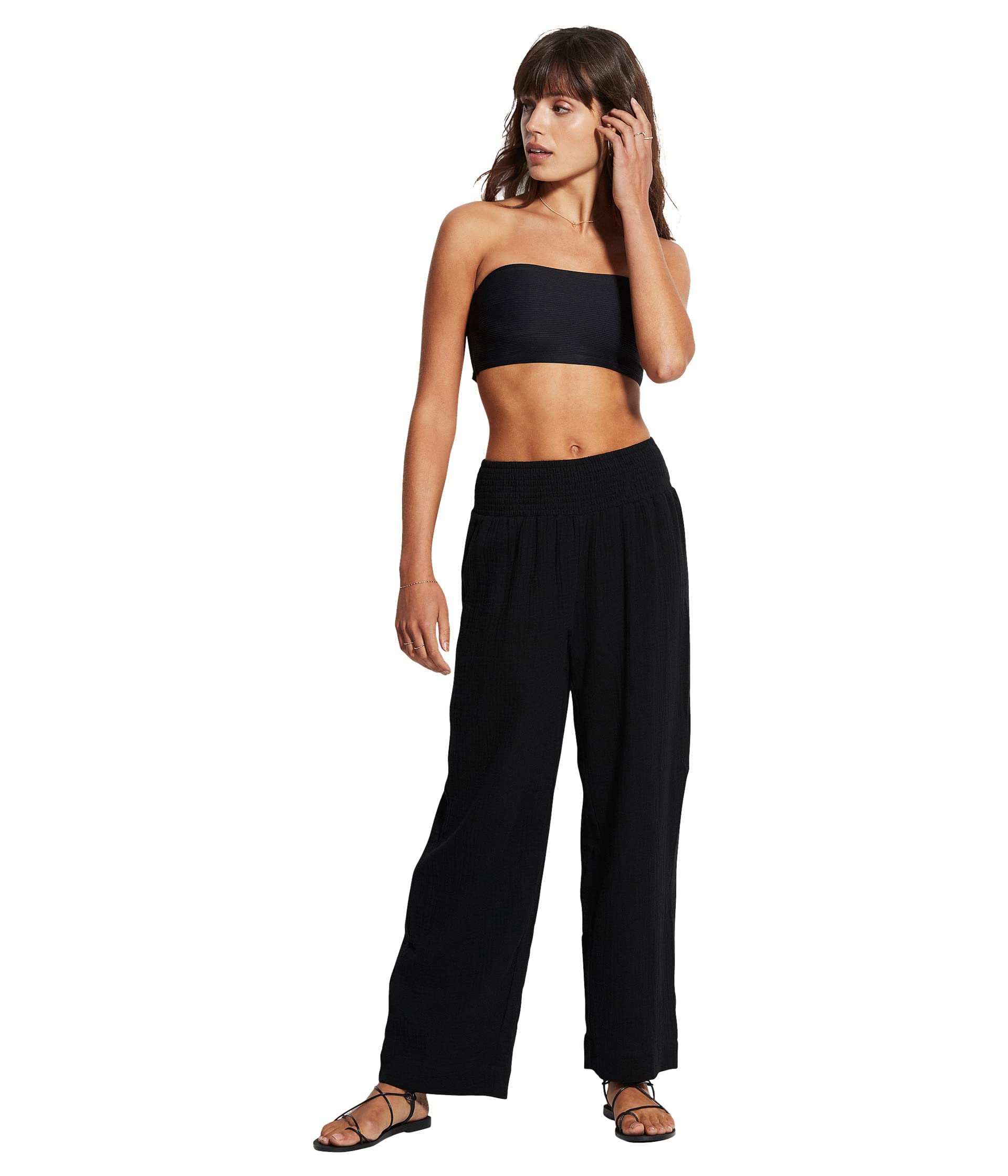 Seafollywomens Elastic Waist Pull On Beach Pant Swimwear Cover Up