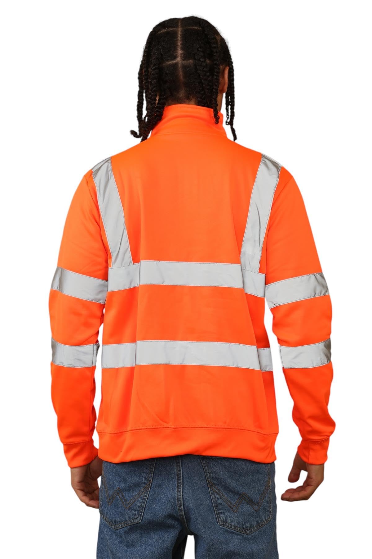 Homme Veste Haute Visibilité, Quart Pull Homme Zippé, Veste Réfléchissante, Manches Longues Sweat Polaire Pull Securite