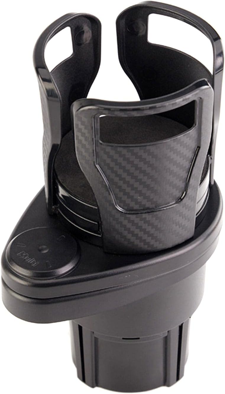 DELITLS 2 in 1 Multifunctional Cup Holder for Car, Rotating Car Cup Holder Extender, 360° Rotating Adjustable Movable Bracket Hold up to 17oz-20oz Bottled Coffee, Beverage Bottles(Carbon Fiber Black)