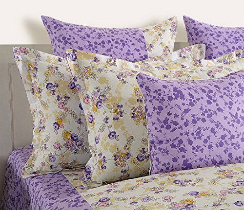 Image of Swayam Pure Cotton Single Bedsheet with 1 Pillow Covers | Size 60 x 90 inch | 160 TC | Floral Design | Soft Breathable Bed Sheet | Comfortable & Durable for Bedroom - Cream & Purple