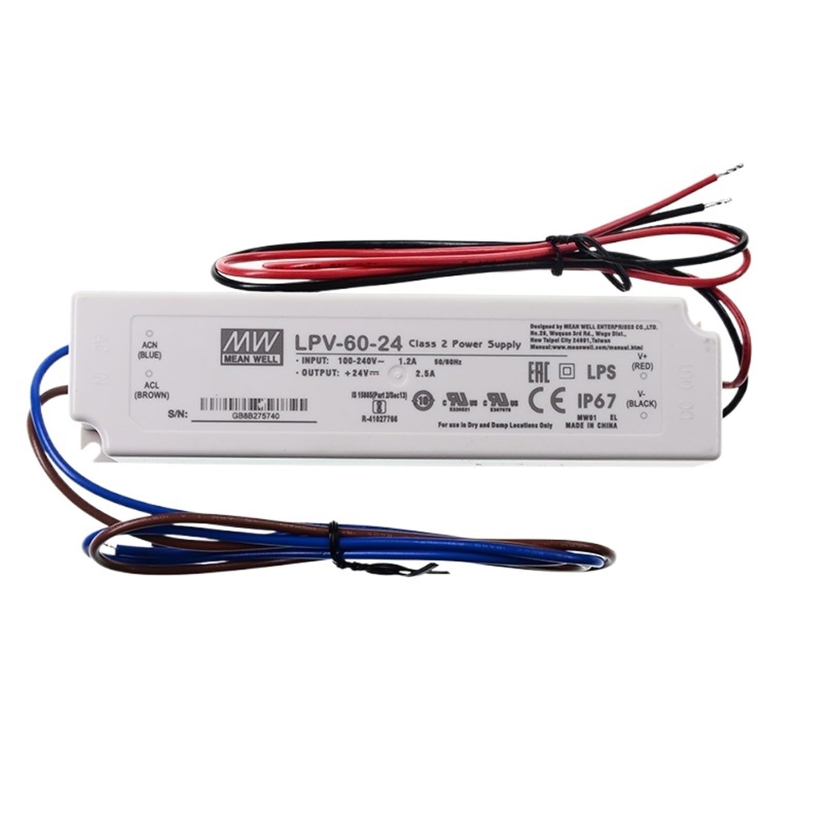 FCARUMIQP LPV-60-24 LED Driver 110/220VAC To 24V DC 2.5A 60W Waterproof IP67 Constant Voltage Switching Power Supply