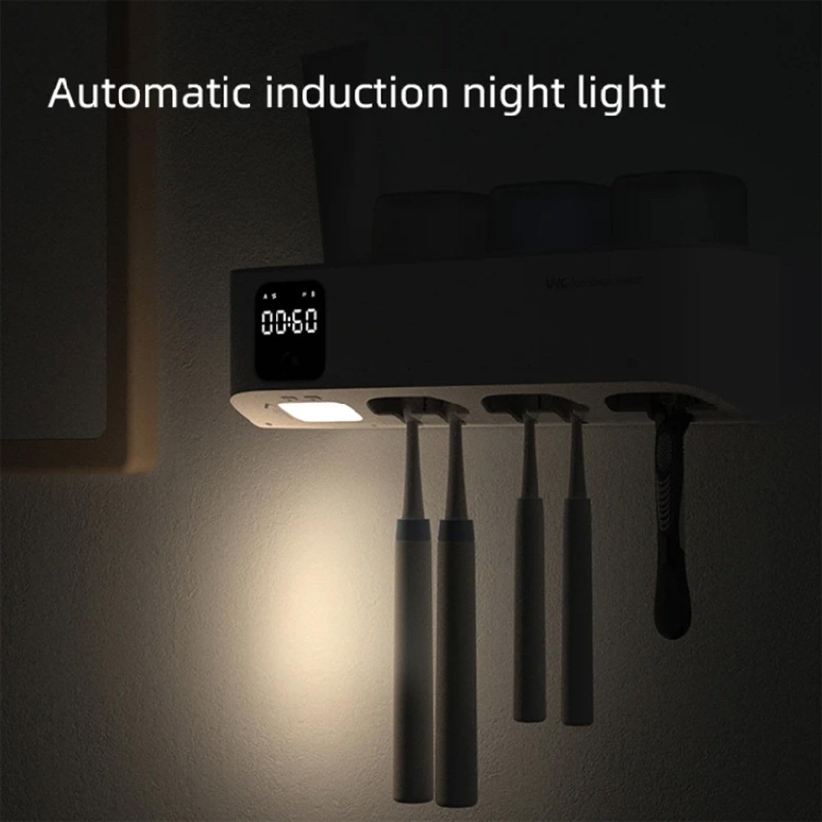 Esterilizador de cepillos de Dientes, Soporte para cepillos de Dientes para baño montado en la Pared, con función de desinfección UV Adecuado para baños domésticos,Black