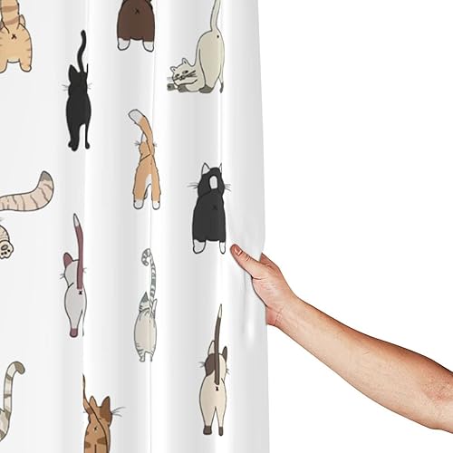 Miniatura 9 de Remzoke Cortina de ducha de gatos divertidos, cortinas de ducha para baño, caricaturas, gatitos, tela de poliéster impermeable, cortina de
