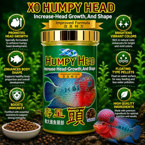 Image of VAYINATO Ocean Free XO Green Original Flowerhorn Fish Food 100g (280ml) | Head Growth & Kok Development | Color Enhancer Pellet Food for Flowerhorn Cichlid