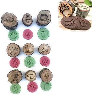 NNAA 9 PCS of Animal Footprint Stamps, Animal Footprint Playdough Stamps, Wooden Animal Footprint Stamps, Forest/Farm/Wildlife Footprint Stamps, Fun Kids Toy Kit, Creative Wooden Crafts