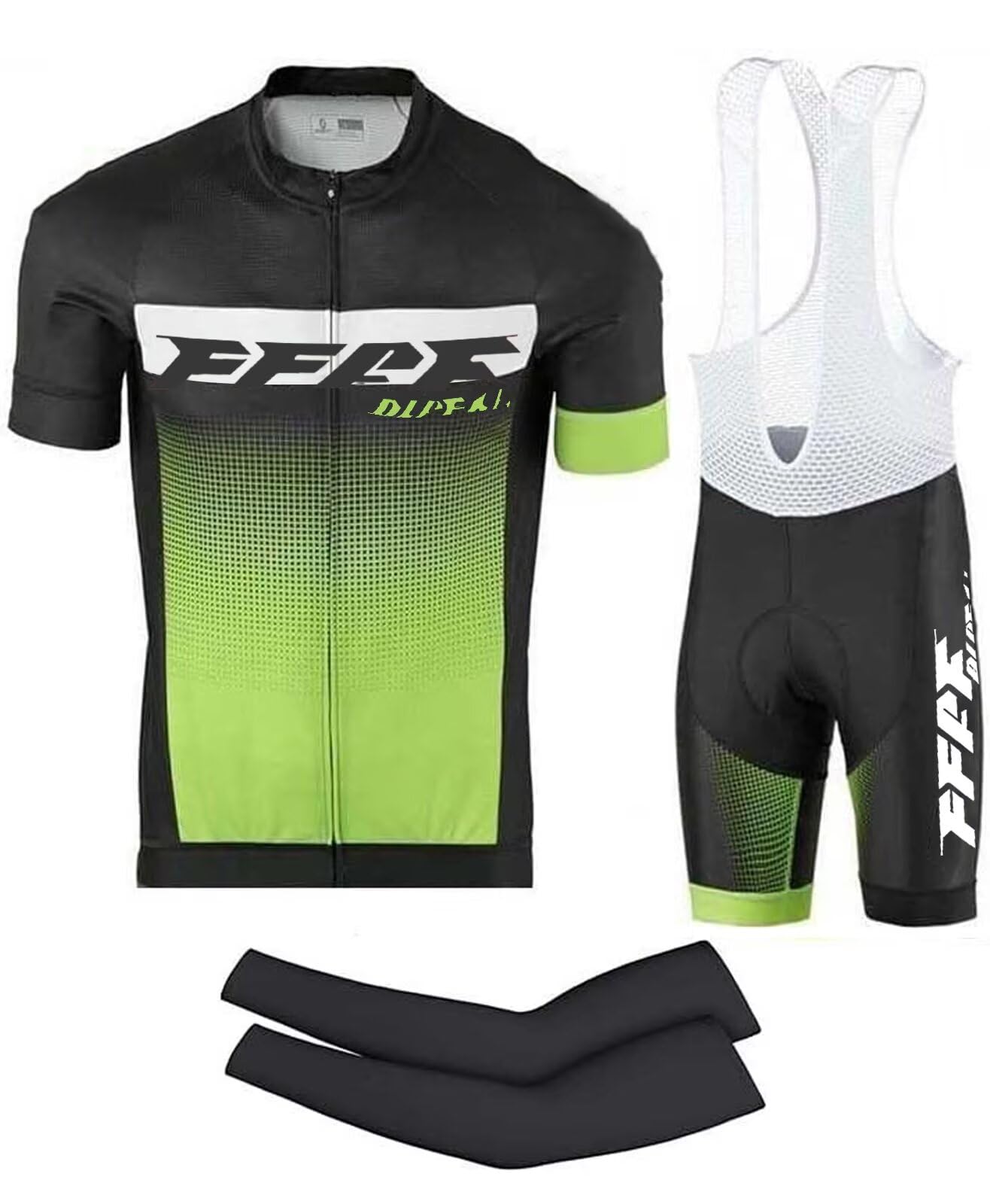 Conjunto de Maillot de Ciclismo,Ropa de Ciclismo Maillot Ciclismo Hombre Completo Camiseta + Pantalones Cortos 5D Gel Acolchado+ Mangas de Brazo (Light Green,S)