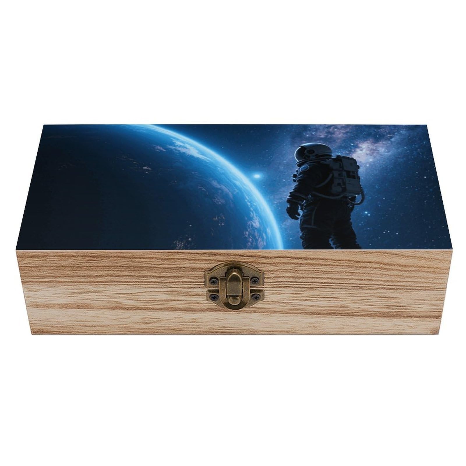 FodPand Decorative Keepsake Box Wooden Storage Boxes with Hinged Lid Handmade Space Astronaut Wood Organizer Memory Treasure Box for Jewelry Craft Card Photo Storage Wedding Bridal Shower Gifts