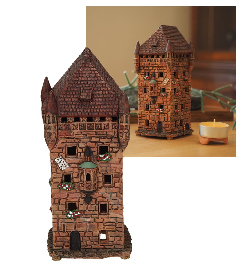 Ceramiczny świecznik na podgrzewacze, dekoracja pokoju, ręcznie wykonany, kolekcjonerski, miniaturowy lekki dom, Nassauer House w Norymberdze A271