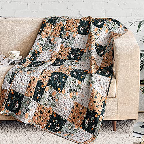 Exclusivo Mezcla Microfiber Boho Patchwork Pattern Quilted Throw Blanket for Bed/Couch/Sofa, Soft and Lightweight (50"x 60", Navy)