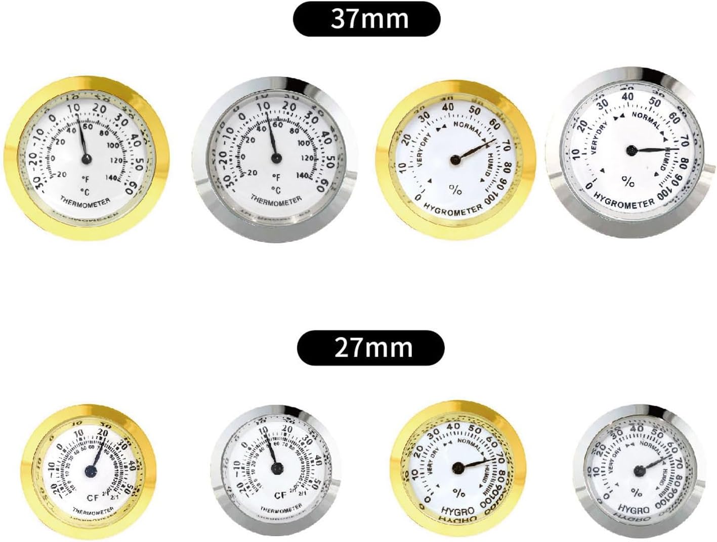 Mechanical Thermometer Round Dial Thermometer for Closet Workshop Greenhouse Gold 37mm