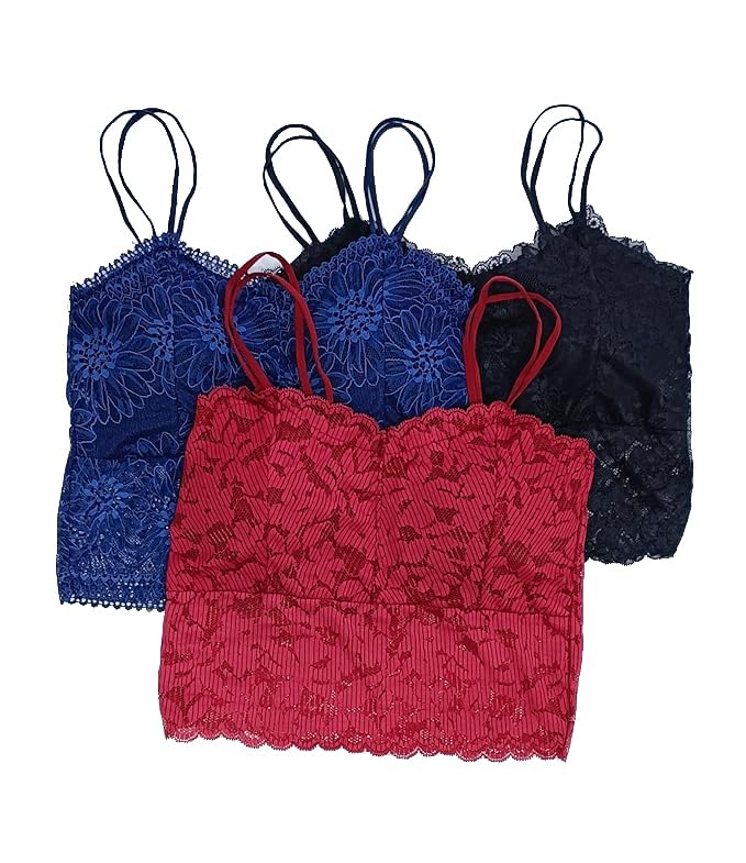 kamini Women's Lace Bralette Bra with Straps for Sexy Backless Tankini Tops, Pack of 3 Black Blue Maroon Size 28 to 32 (in, Numeric, 32, 30, A, 32, Regular, Big Girls, Beige,Maroon,Pink)-picture-10