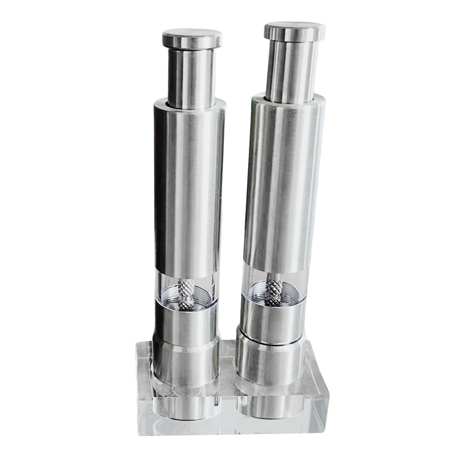 perfk 2X moulins à Poivre et à sel, en Acier Inoxydable, Manuel, assaisonnement, sel, Moulin à Poivre, pour Camping, Barbecue Domestique, Socle Acrylique