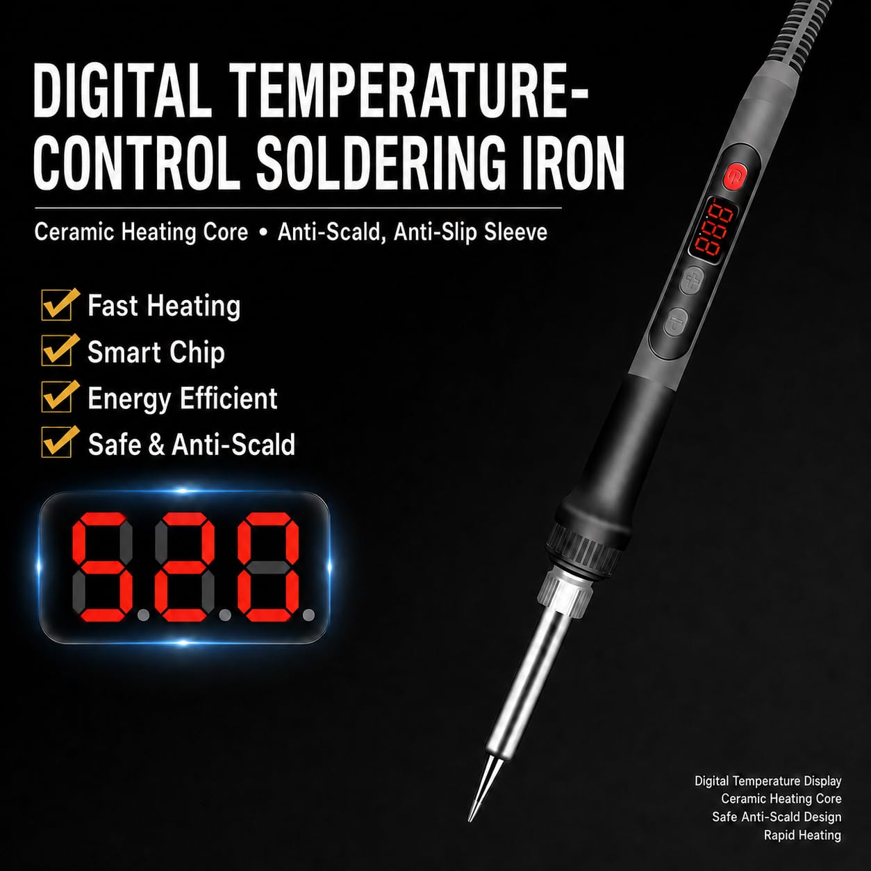 120W Kit Saldatore a Stagno, Temperatura Regolabile 180–520 °C | Digitale LED, Supporto Robusto Antiscivolo con Pinza a Coccodrillo e Lente d'Ingrandimento, Fil Stagno senza Piombo