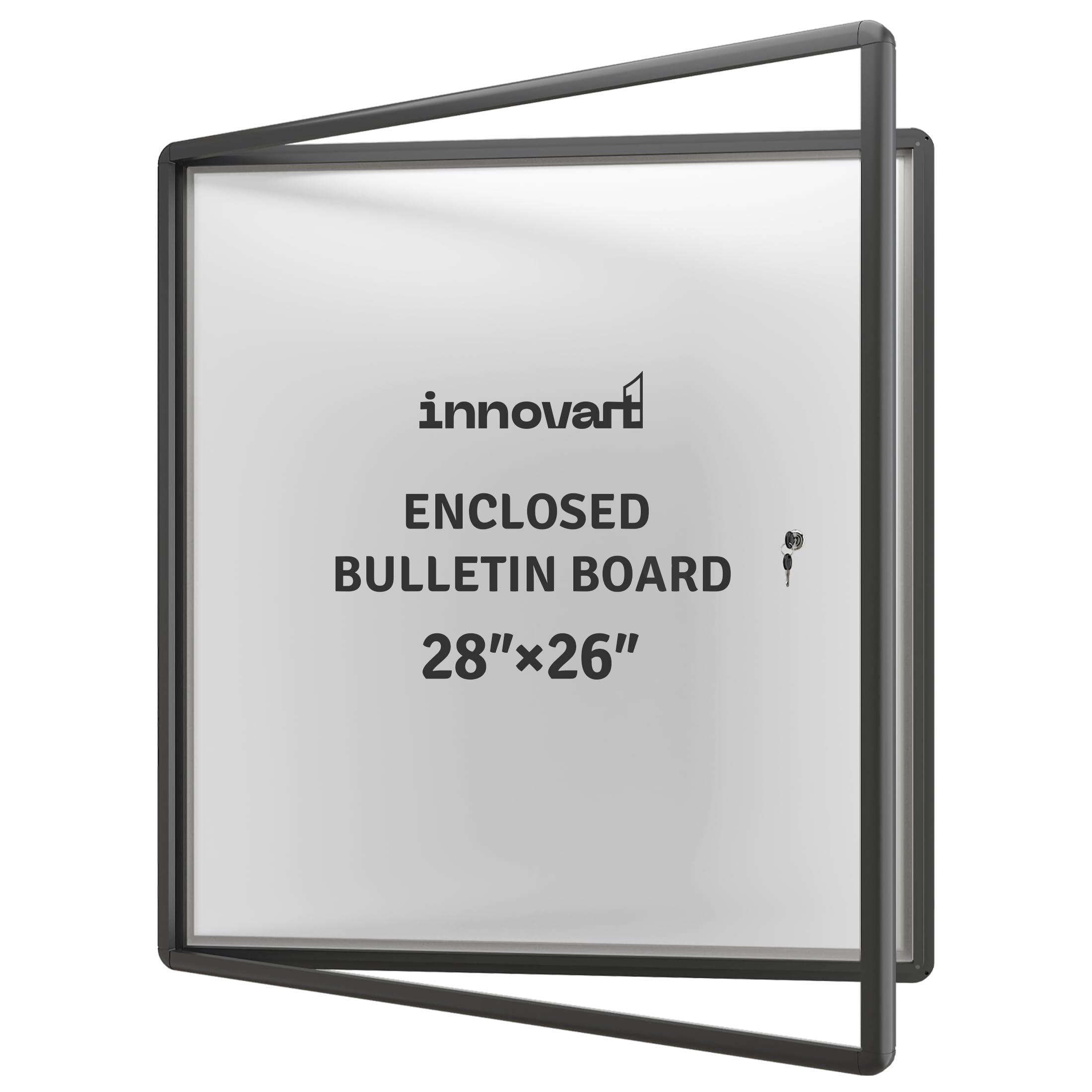 INNOVART Geschlossene Pinnwand, 71,1 x 66 cm, wetterfest, trocken abwischbar, mit schwarzem Aluminiumrahmen, geschlossene Whiteboard-Wandvitrine mit Schwingtür, Informationsschrank für Schule, Büro